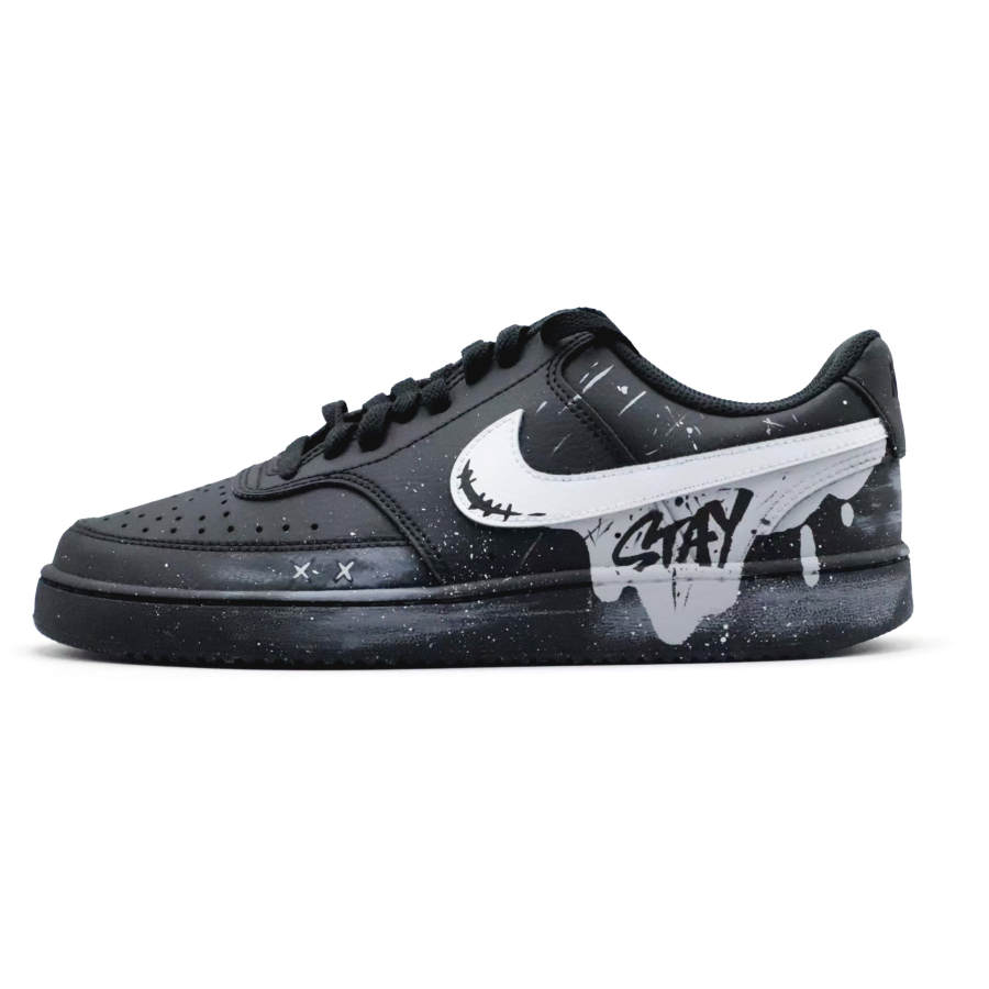 Nike Nike Court Vision Low Black Tide Ink Splatter Slip Resistant Abrasion Resistant Low top Casual Shoes Men's Black White