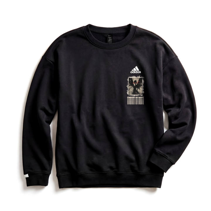 Adidas Adidas LABEL Fleece Lined Imitation Patchwork Red Eyed Angel Logo Crew Neck Drop Shoulder Pullover Long Sleeved