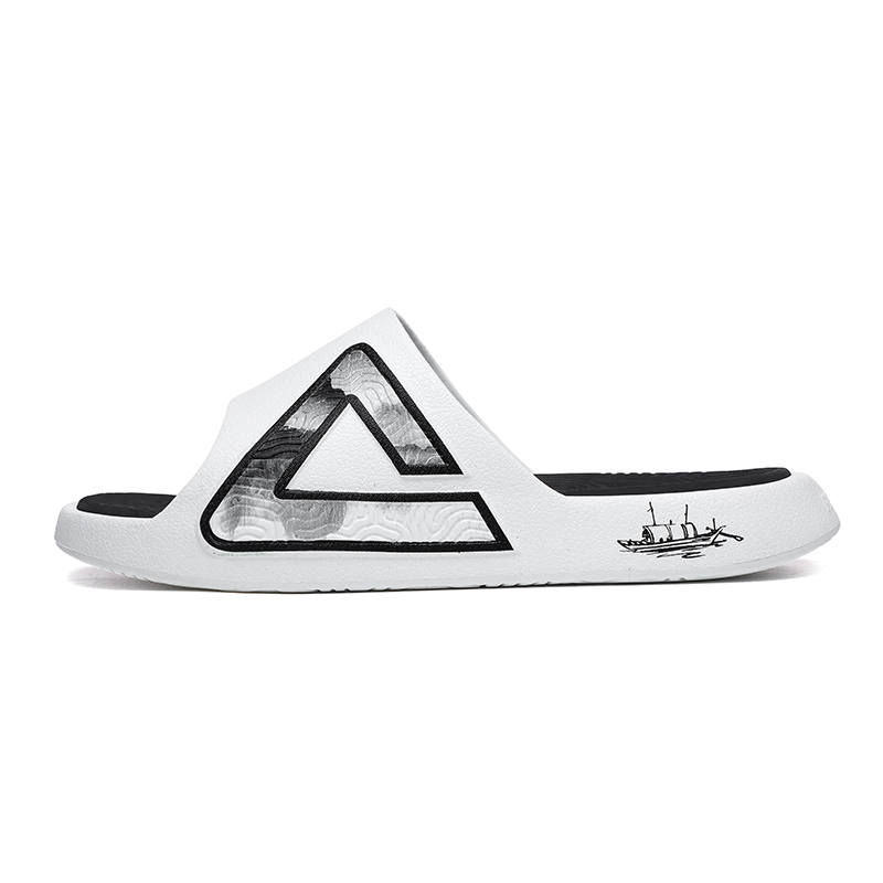 PEAK Taichi National Innovation Slip Resistant Abrasion Resistant Cushioning Slide Slippers Men's White Black