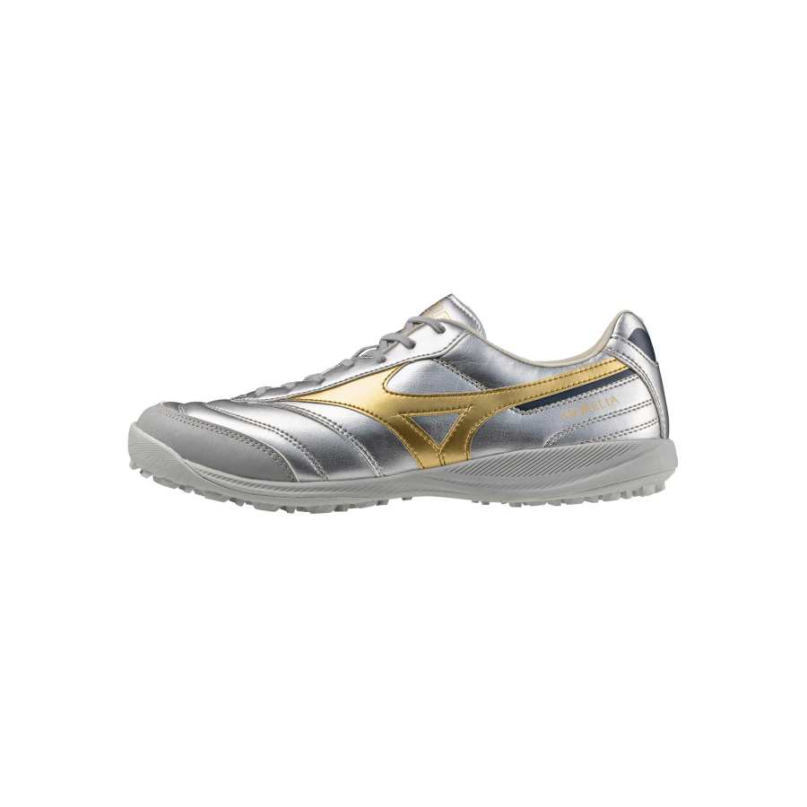 Mizuno MORELIA SALA Synthetic Leather Slip Resistant Soccer Shoes Unisex Gold Silver