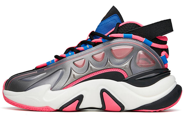 ANTA Casual Shoes Men's Mid Top Black/Palace Blue/Fluorescent Digital Pink