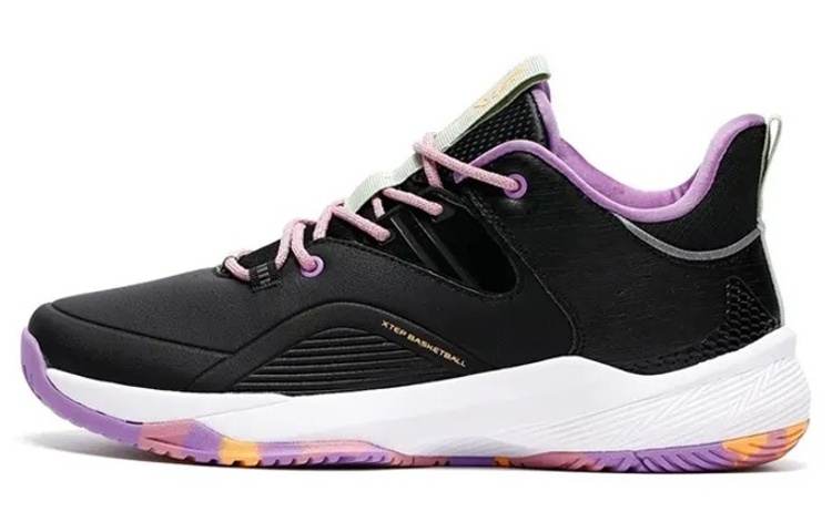 XTEP Spin Punch Spin Strike Leather Cushioning Slip Resistant Low top Sports Casual Shoes Men's Black Pink