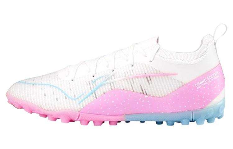 Li-Ning Li Ning Comfortable TF Turf Synthetic Leather Wear resistant And Lightweight Soccer Shoes Men's White Pink