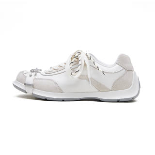 ABCICEY Top Grain Cow Leather Abrasion Resistant Lightweight Low top Casual Shoes Unisex White