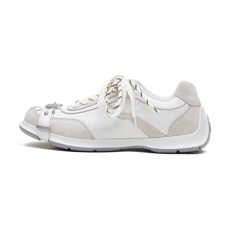 ABCICEY Top Grain Cow Leather Abrasion Resistant Lightweight Low top Casual Shoes Unisex White