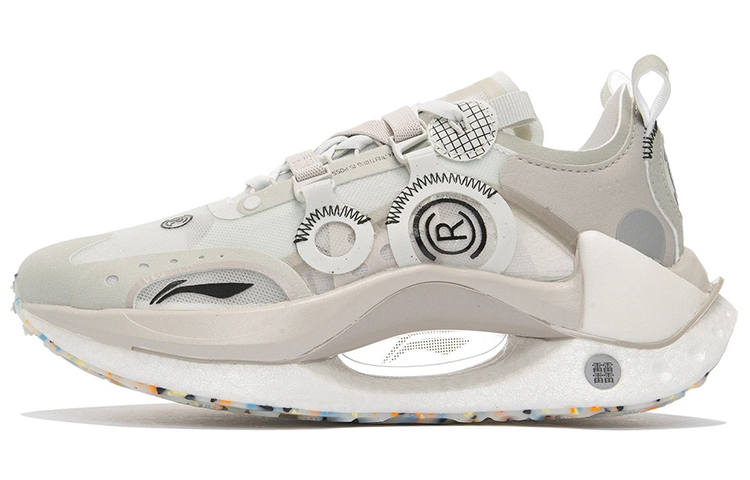 Li-Ning Li Ning Cushioning Slip Resistant Abrasion Resistant Breathable Lightweight Low top Casual Shoes Women's White Gray