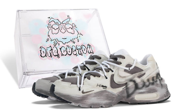 Nike Nike Air Max Fusion Da Vinci Custom, Box, Skip And Loafer Lightweight Low top Casual Shoes Men's Gray Brown