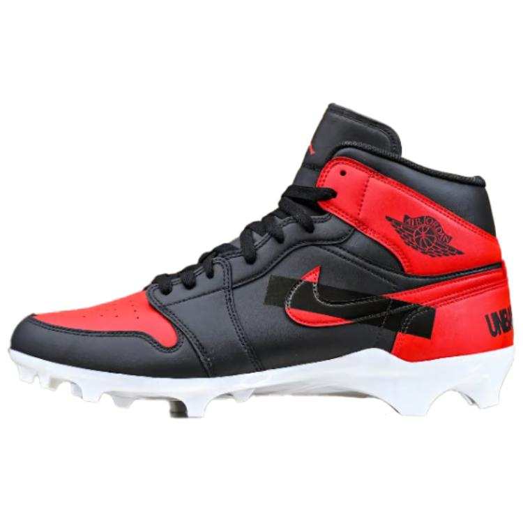 Jordan Jordan 1 Slip Resistant Abrasion Resistant Soccer Shoes Unisex Black Red