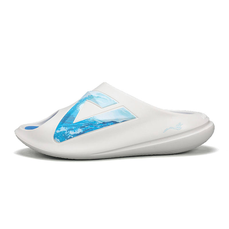 PEAK Taichi Chubby Slippers Slip Resistant Abrasion Resistant Cushioning Slide Slippers Men's Milk White Blue