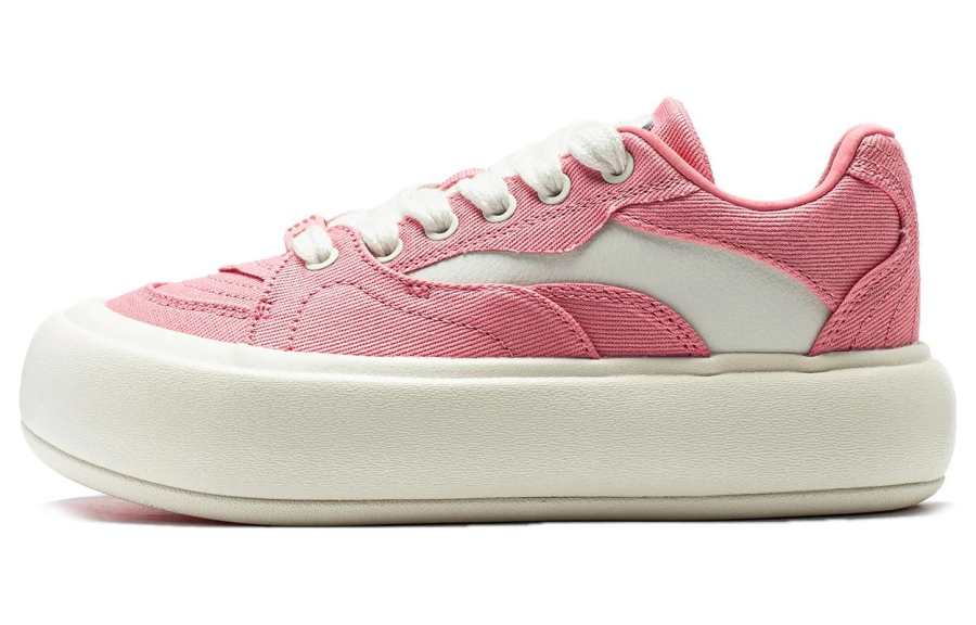 Li-Ning Li Ning Cream Puff Platform Slip Resistant Abrasion Resistant Low top Casual Shoes Women's Pink White