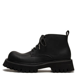 Youthloser Cow Split Leather Short Combat Boots Unisex Black