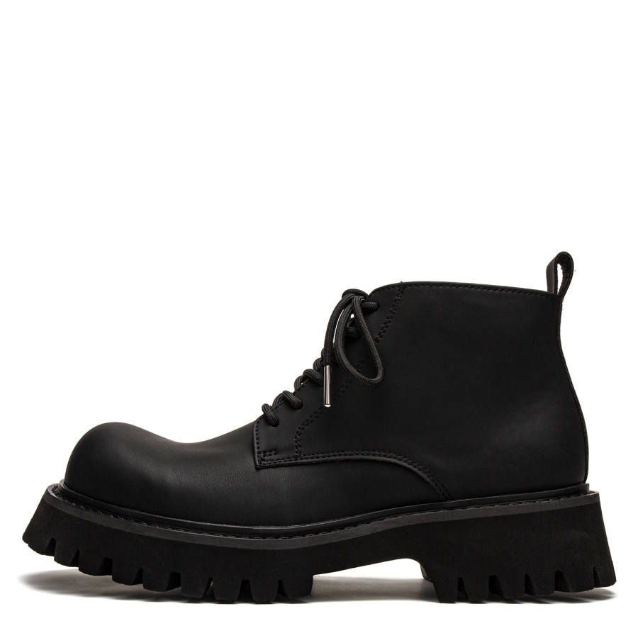 Youthloser Cow Split Leather Short Combat Boots Unisex Black