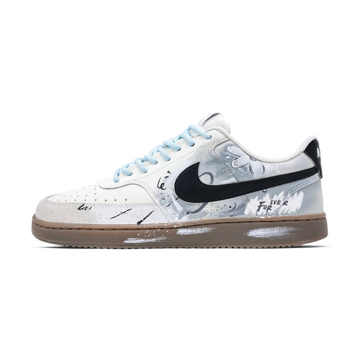 Nike Nike Court Vision Mist Flower Leather Slip Resistant Slip Resistant Low top Skateboard Shoes Men's White Gray