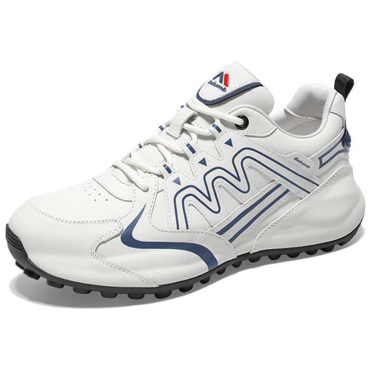 KOLUMB Top Grain Cow Leather Breathable Lightweight Cushioning Low top Casual Shoes Men's White Blue