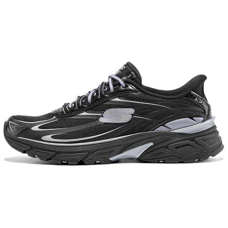 Skechers Silver Wing Shoes Abrasion Resistant, Breathable, Lightweight Low top Casual Shoes Women's Black Silver