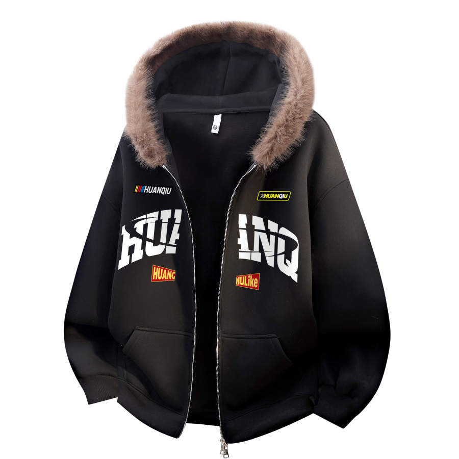 HUANQIU Sweatshirts Unisex Hooded Moderate Cardigan