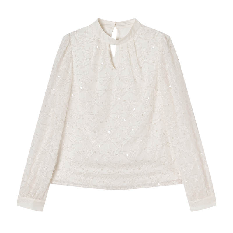 XIANGYING T Shirts Women's Heron White Stand Collar Moderate Shirt