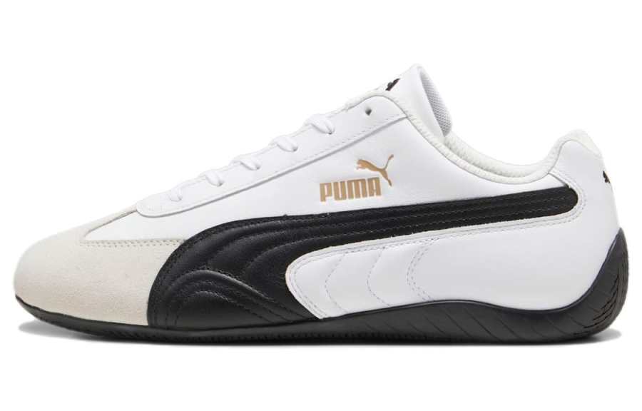 PUMA Speedcat Shield Leather, Suede Abrasion Resistant Low top Casual Shoes Unisex Black White