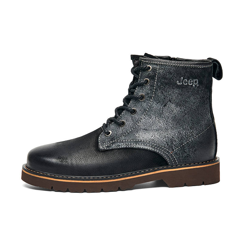 Jeep Top Grain Cow Leather Crew Combat Boots Men's Black