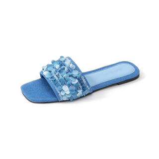 Barphil Slip Resistant Abrasion Resistant Slip Resistant Abrasion Resistant Slide Slippers Women's Denim Blue