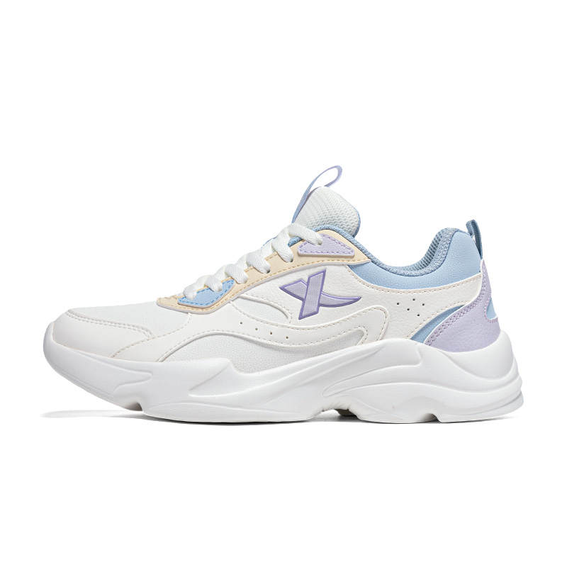XTEP Synthetic Leather Slip Resistant Abrasion Resistant Low top Casual Shoes Women's Sail White Beige Dusty Blue