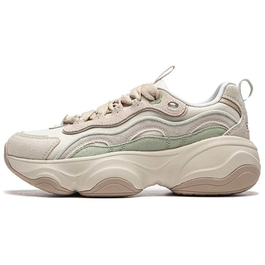 Li-Ning Li Ning Slip Resistant Abrasion Resistant Low top Casual Shoes Women's White Gray Green