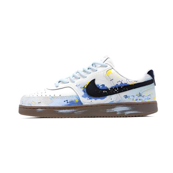Nike Nike Court Vision Space Exploration Leather Slip Resistant Low top Skateboard Shoes Men's White Blue