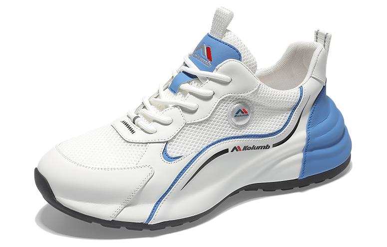 KOLUMB Textile, Top Grain Cow Leather Slip Resistant And Breathable Low top Casual Shoes Men's White Light Blue