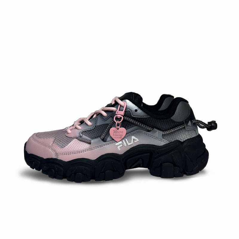 FILA RUNNING Pink Flame Sweetheart Slip Resistant Abrasion Resistant Low top Casual Shoes Unisex Black Pink