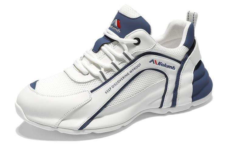 Kolumb Textile, Top Grain Cow Leather Low top Casual Shoes Men's White Blue