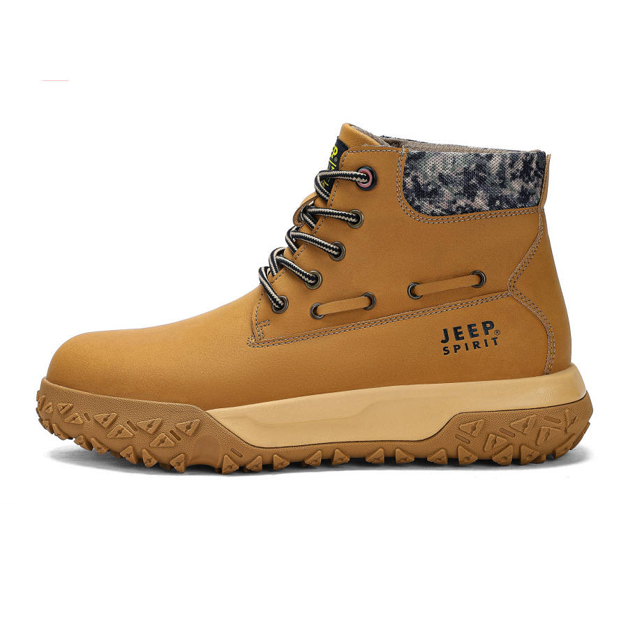 JEEP SPIRIT Yellow Boots Short Mid Calf Combat Boots Men's