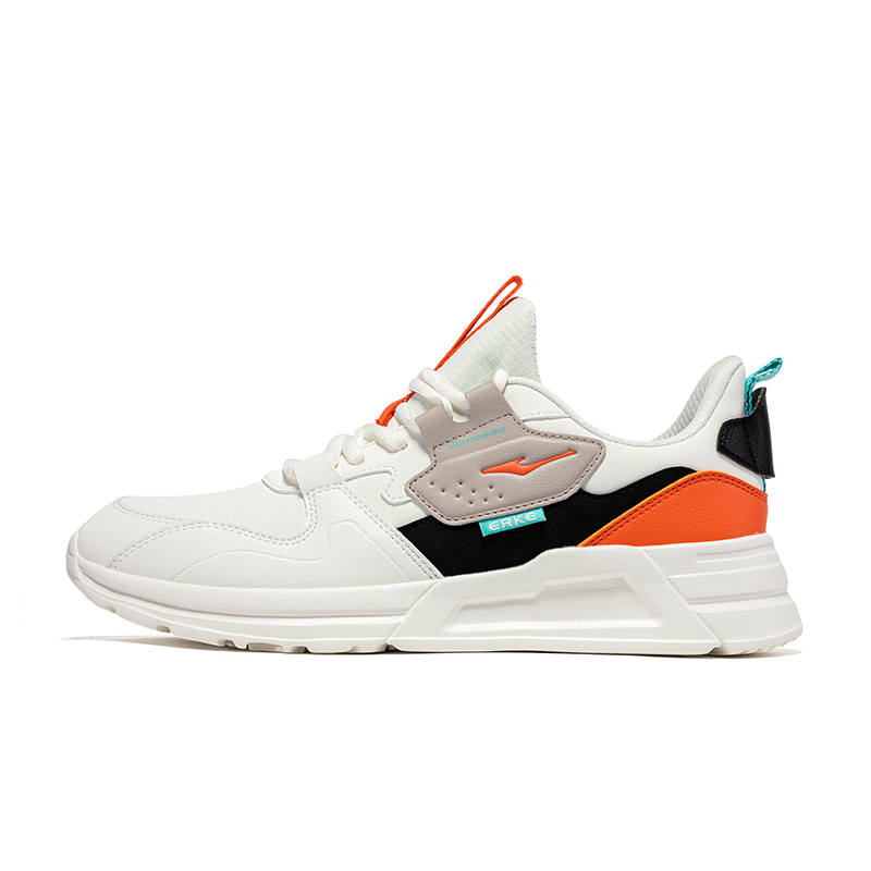 Erke Cushioning Lightweight Low top Casual Shoes Men's White Black Orange