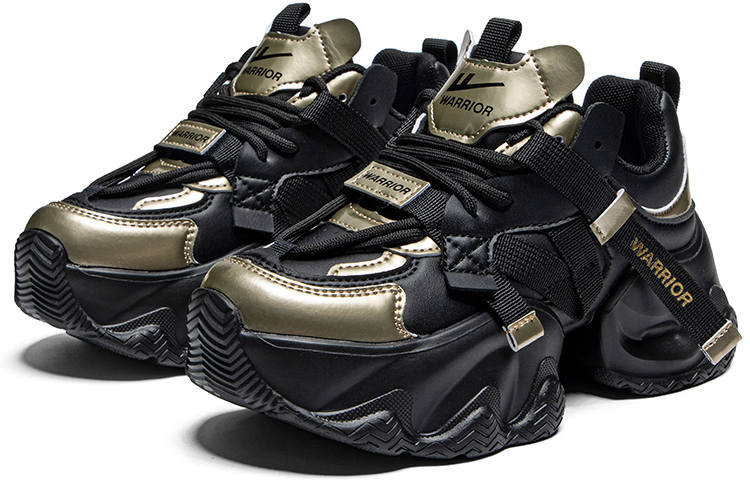 Warrior Textile, Synthetic Leather Breathable And Lightweight Low top Casual Shoes Women's Black Gold