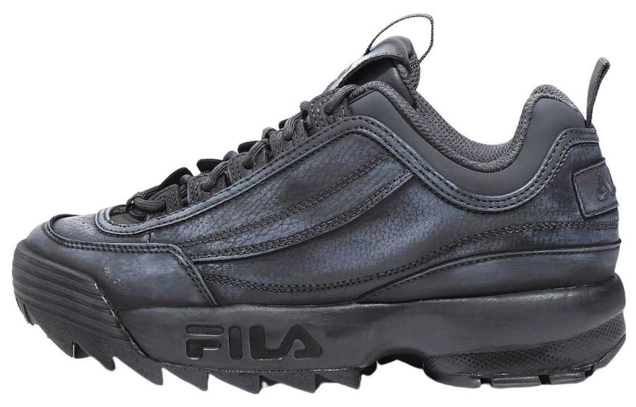 FILA Disruptor 2 Dying Synthetic Leather, Leather Abrasion Resistant Low top Casual Shoes Unisex Black Korean Style