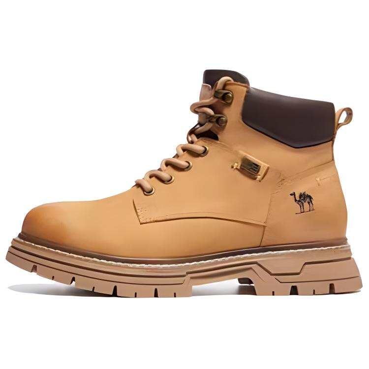 CAMEL CAMEL Leather Short Combat Boots Men's Earth Yellow