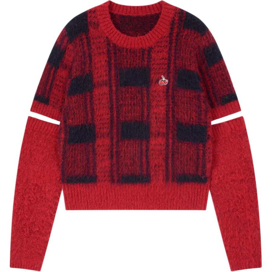 Kirsh SS26 Sweaters Women's Red Plaid Detachable Sleeve Covers Crew Neck Moderate Other