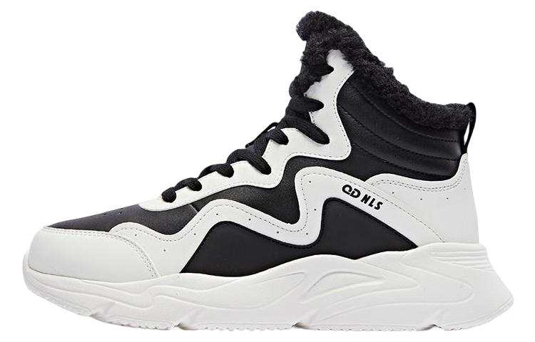 QIAODAN Fleece lined Slip Resistant, Abrasion Resistant, Thermal High top Sports Casual Shoes Women's Black White
