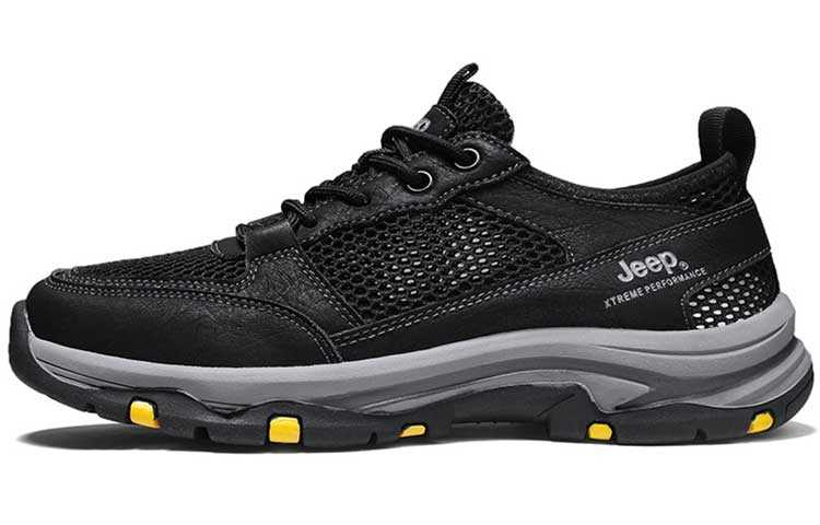 Jeep Mesh, Leather Cushioning Abrasion Resistant Breathable Low top Casual Shoes Men's Black