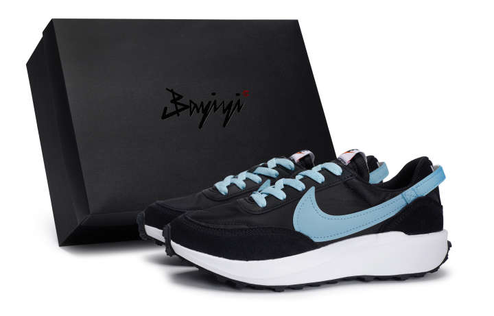 Nike Nike Waffle Debut Cushioning, Wear Resistant Low top Casual Shoes Women's Black White Blue