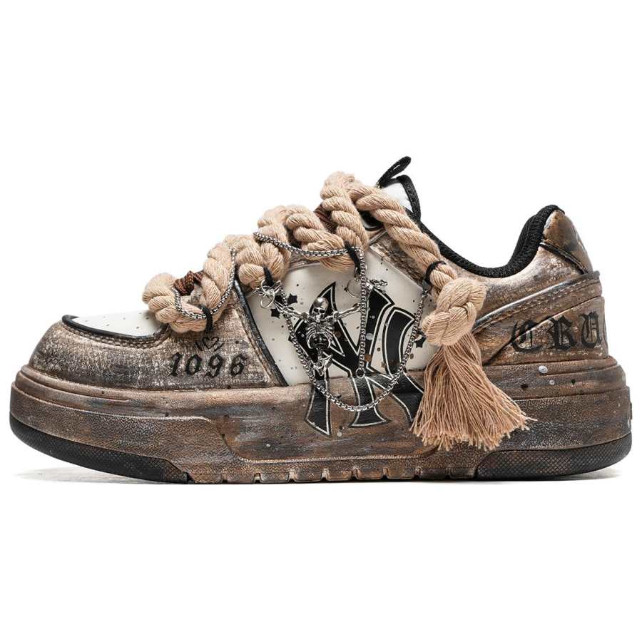 MLB Chunky Liner Ruins Skeleton Slip Resistant And Abrasion Resistant Coverage Low top Casual Shoes Unisex Brown