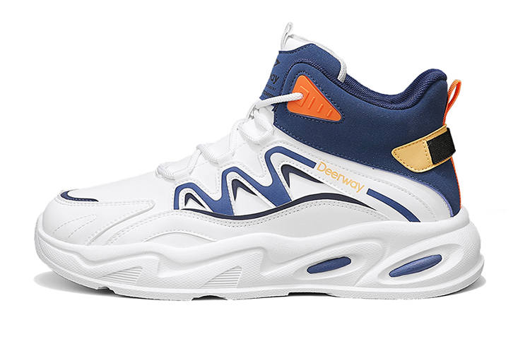 DEERWAY High top Casual Shoes Men's White Blue Orange