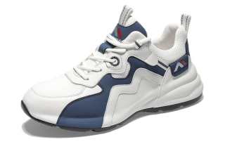 KOLUMB Top Grain Cow Leather Cushioning Slip Resistant Breathable Low top Casual Shoes Men's White Blue