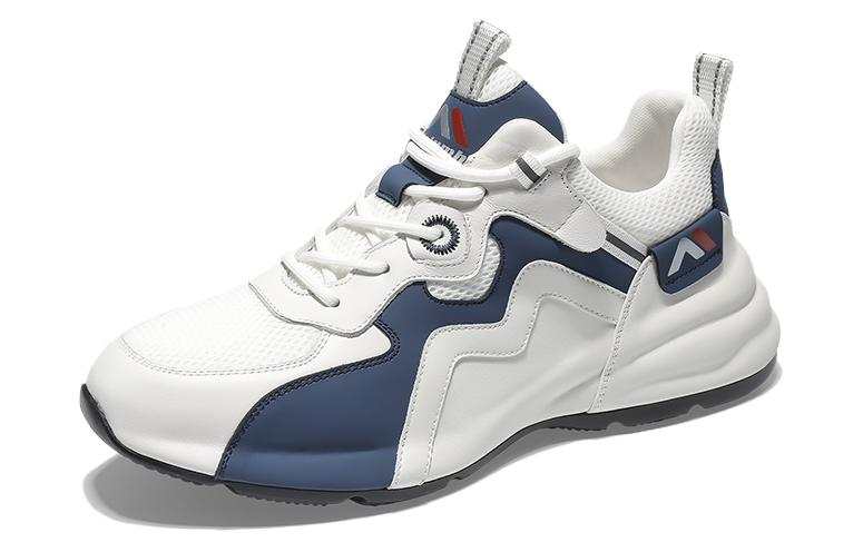 KOLUMB Top Grain Cow Leather Cushioning Slip Resistant Breathable Low top Casual Shoes Men's White Blue