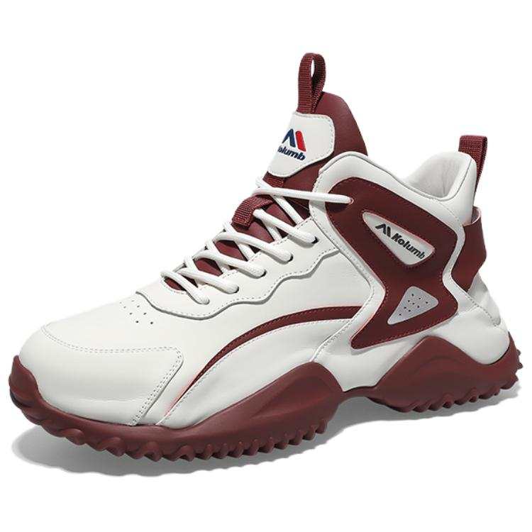 Kolumb Slip Resistant, Abrasion Resistant, Height Increasing High top Casual Shoes Men's White Dark Red