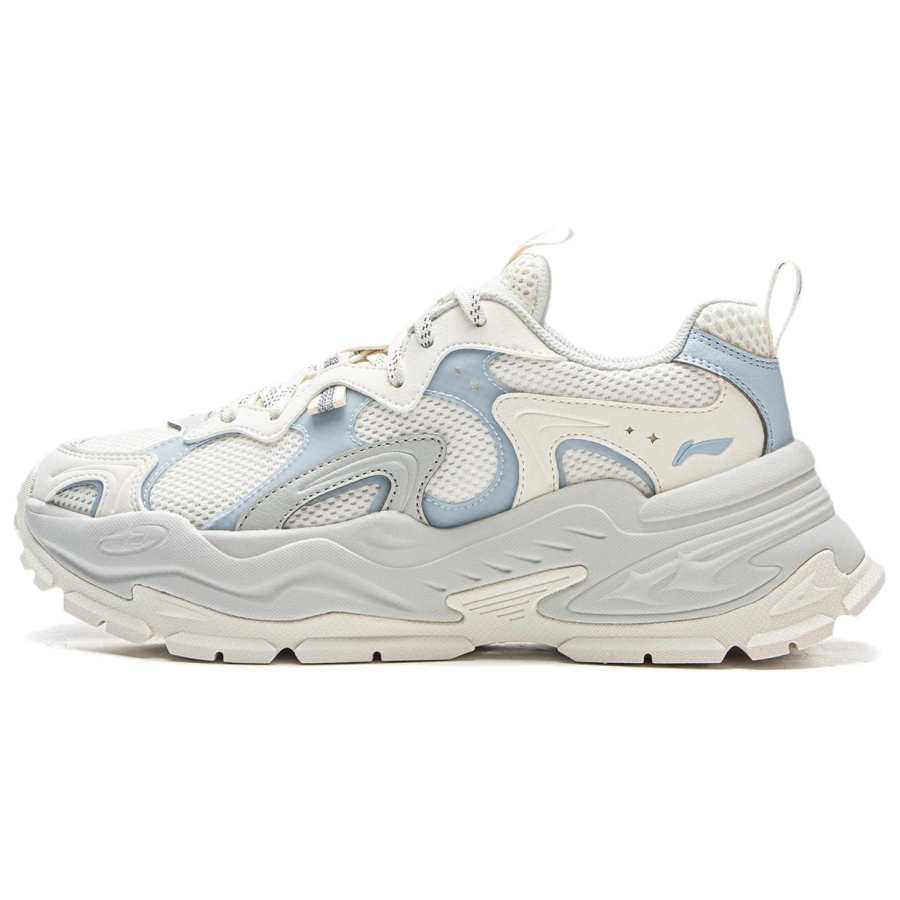 Li-Ning Li Ning Synthetic Leather, TPU Abrasion Resistant Cushioning Low top Casual Shoes Women's Ivory Cloud Blue