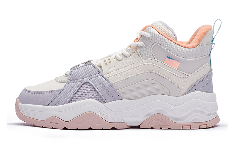 361° Fleece Lined Trendy Casual Slip Resistant Abrasion Resistant Mid top Sports Casual Shoes Women's Beige Purple