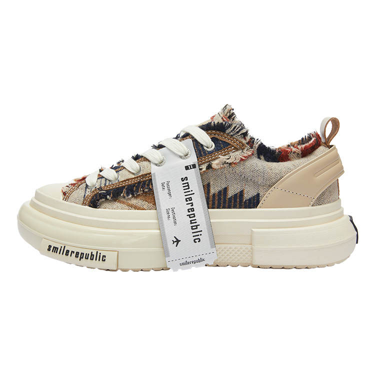 SMILEREPUBLIC 70s Ethnic Fabric Height Increasing Low top Canvas Shoes Unisex Multicolor