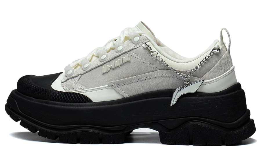 Li-Ning Li Ning Synthetic Leather Slip Resistant Abrasion Resistant Low top Sports Casual Shoes Women's White Black
