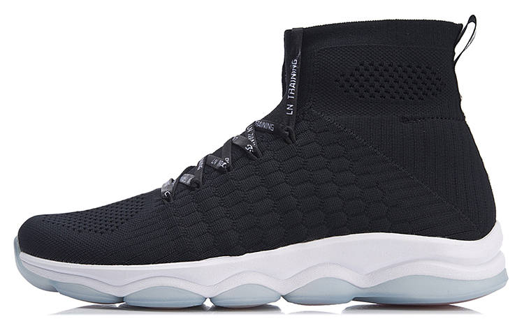 Li-Ning Li Ning Wujie Fabric Cushioning Slip Resistant High top Casual Shoes Women's Black White