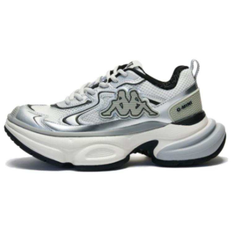 Kappa Textile, Synthetic Leather Cushioning, Wear Resistant Low top Casual Shoes Women's White Silver